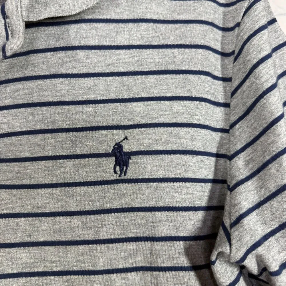 Polo Ralph Lauren Pima Soft Touch Polo Shirt Small Gray Blue Stripe Pony Logo